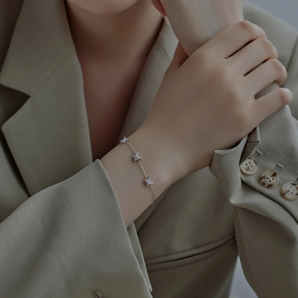 Silver Zircon Marquise Cut Butterfly Charm Bracelet