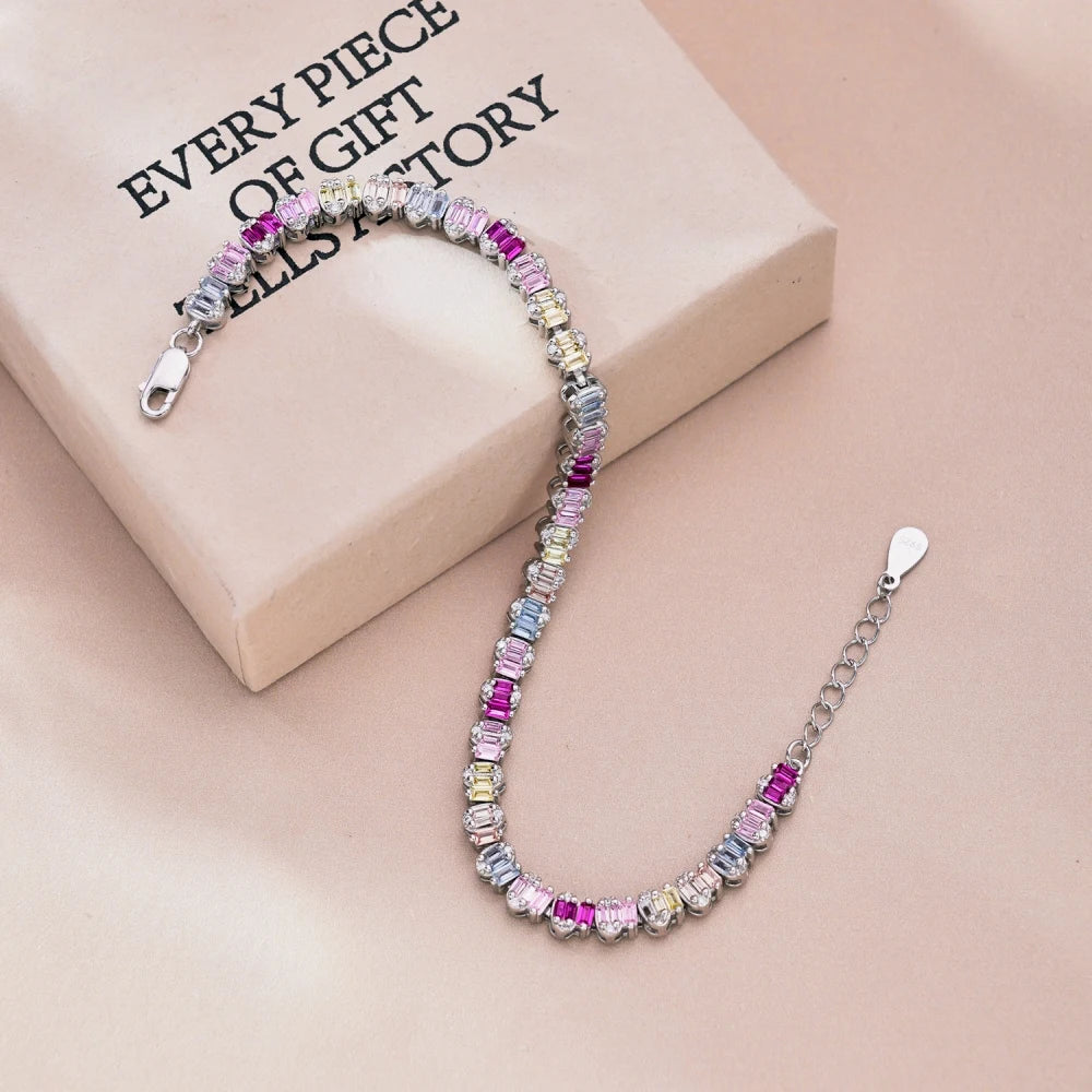 Silver Zircon Baguette Cut Duel Shape Tennis Bracelet