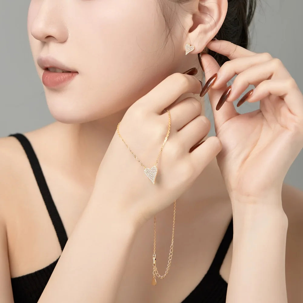 Silver Zircon Round Cut Small Iced Heart Pendant Necklace