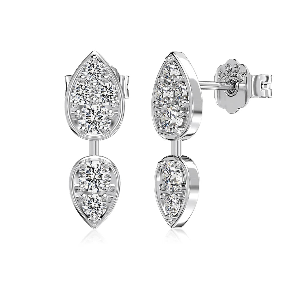 Silver Zircon Pear Cut Double Layer Drop Earrings