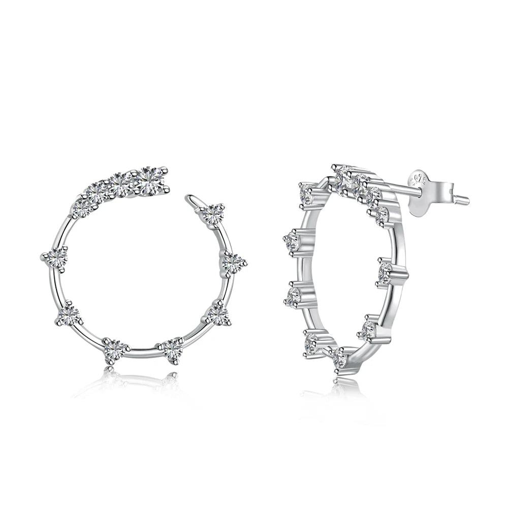Silver Zircon Round Cut Inlaid Spiky Ear Studs