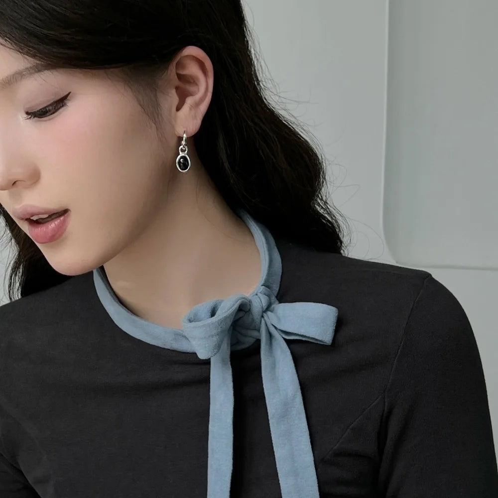 Silver Onyx Oval Cut Dangle Drop Earrings