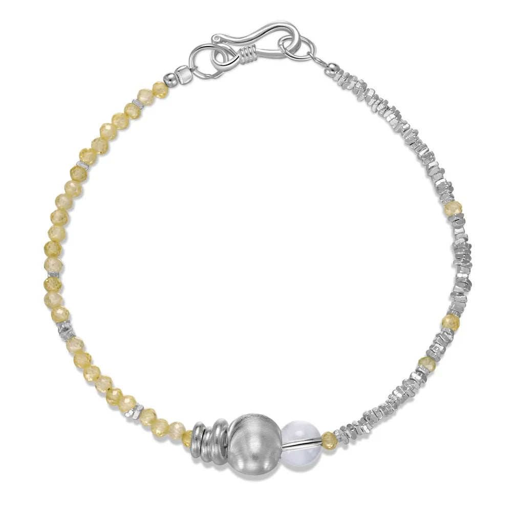 Silver Crystal Round Cut Multi Shape Beaded Bracelet