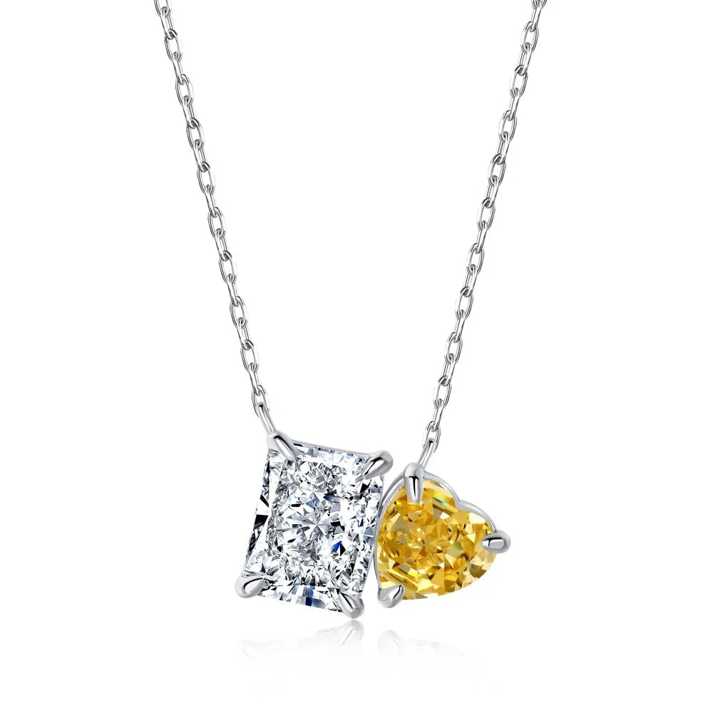 Silver Zircon Radiant Cut Toi Et Moi Pendant Necklace