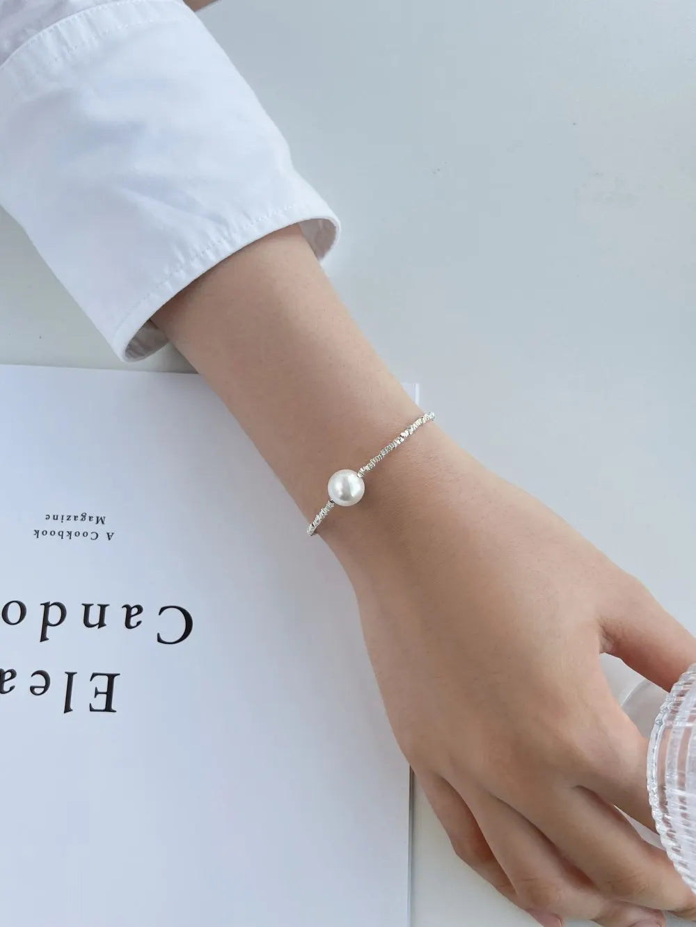 Silver Pearl Bangles Beaded Bracelet