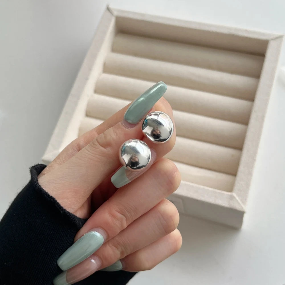 Silver Brushed Sphere Ear Studs
