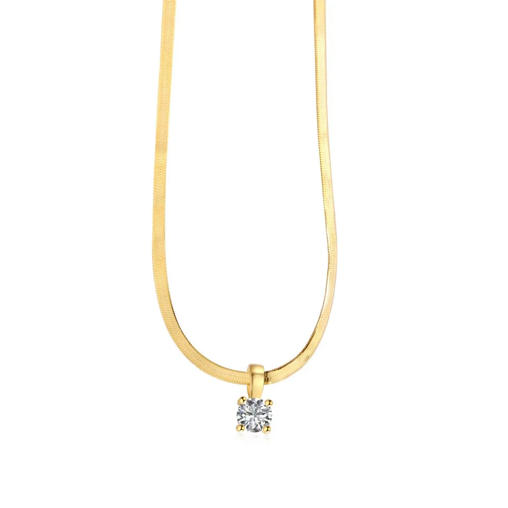 Silver Zircon Round Cut Herringbone Pendant Necklace