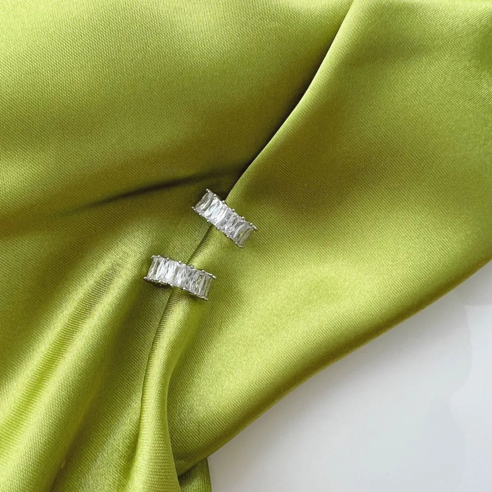 Silver Zircon Cushion Cut Chunky Inlaid Ear Hoops