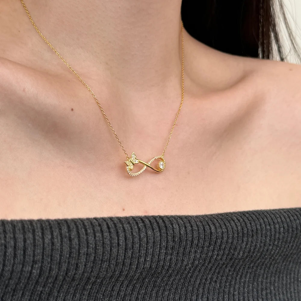 Silver Zircon Round Cut Infinity Bar Necklace