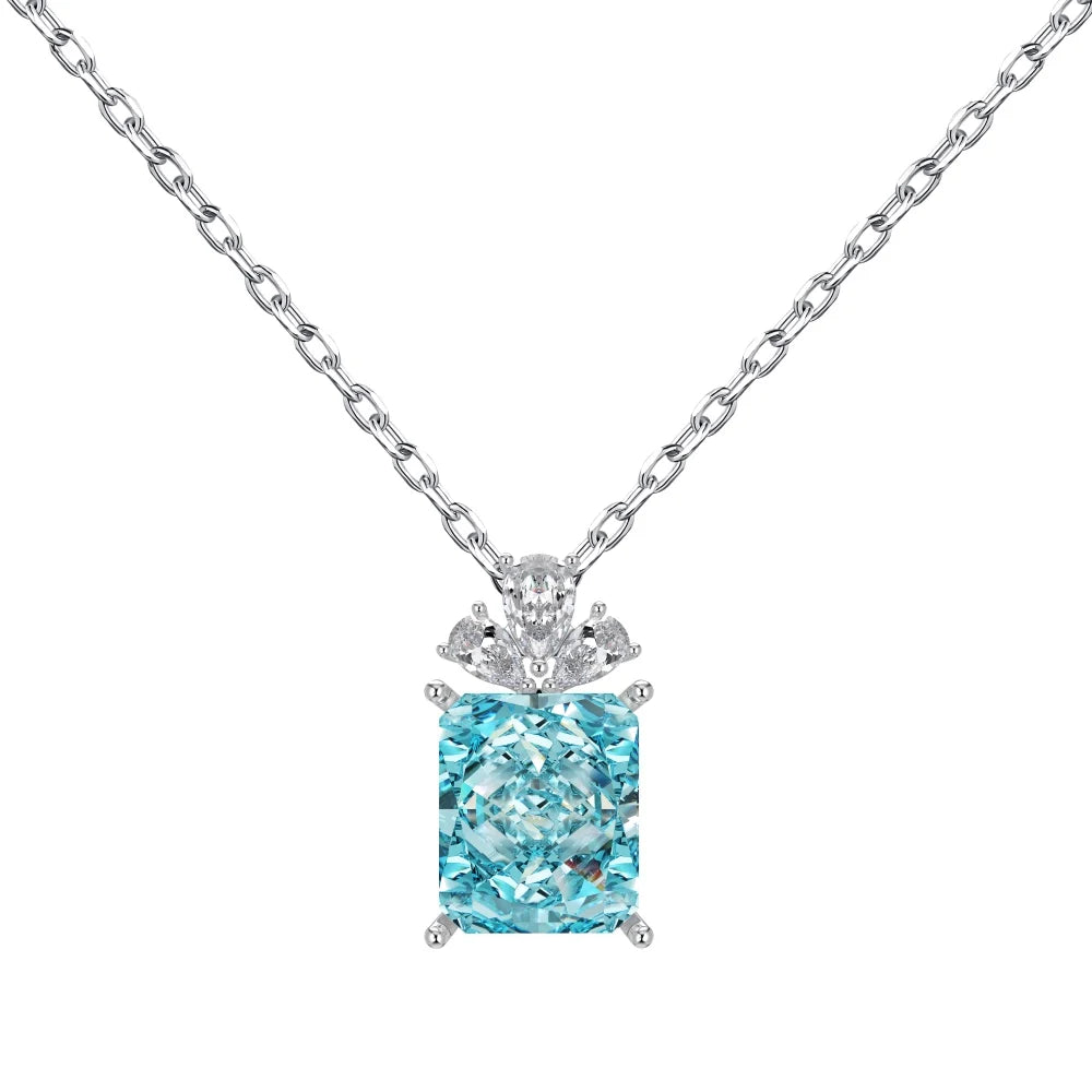 Silver Zircon Radiant Cut Duel Pendant Necklace