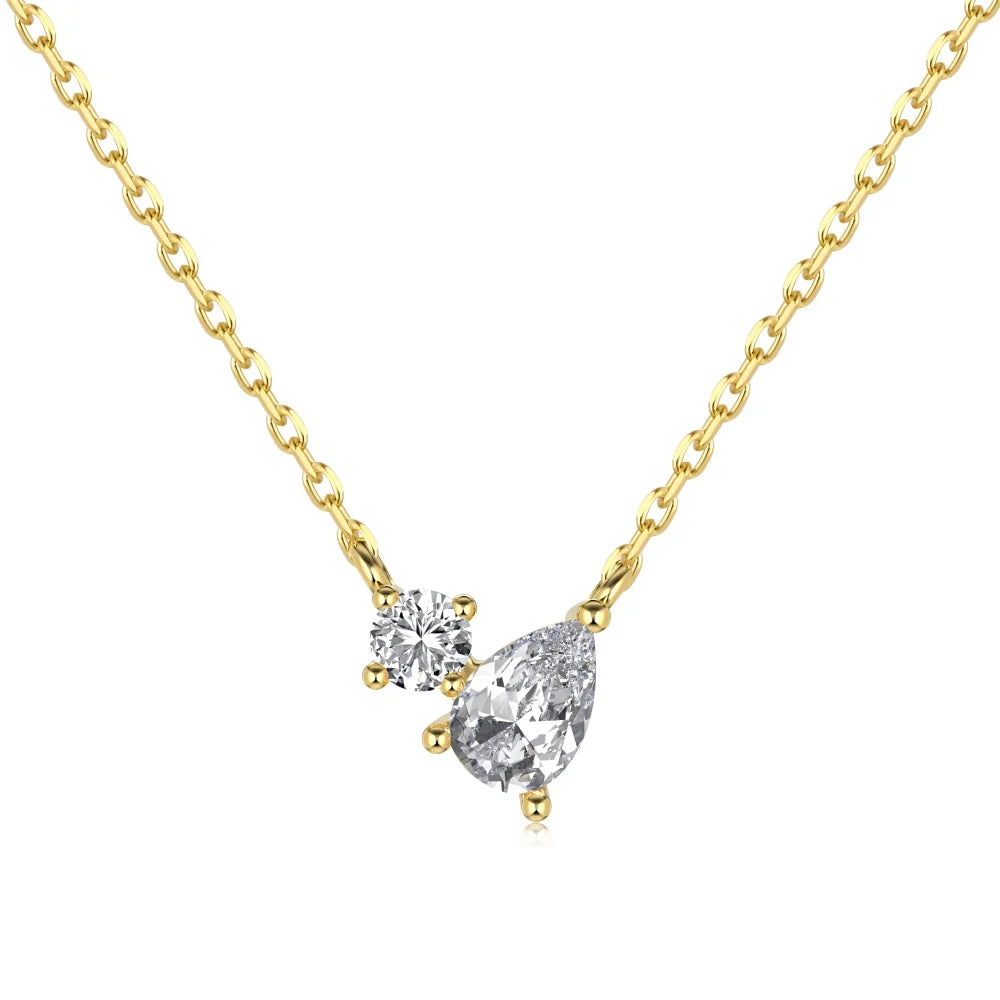 Silver Zircon Round Cut Toi Et Moi Pendant Necklace