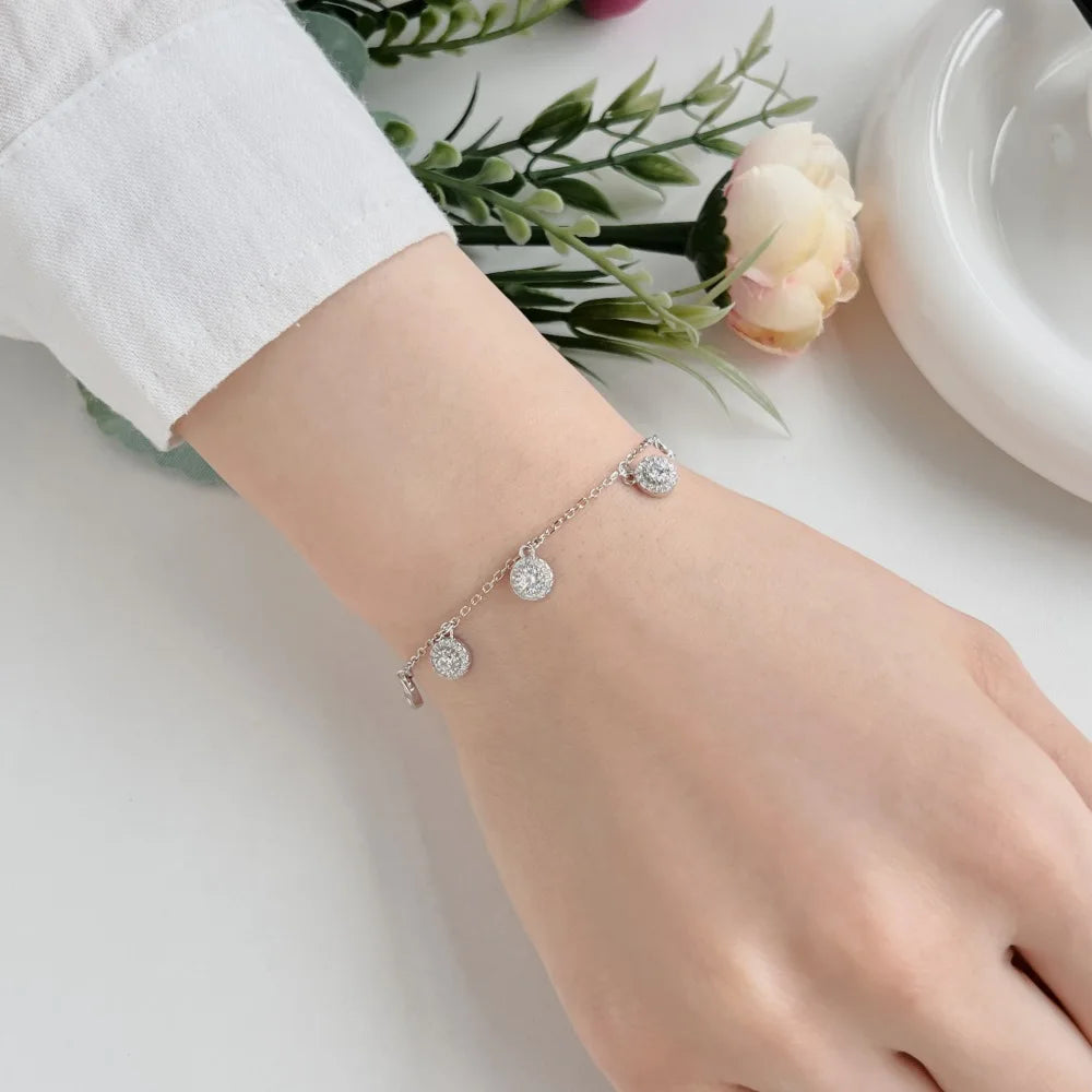 Silver Zircon Round Cut Tassel Charm Bracelet