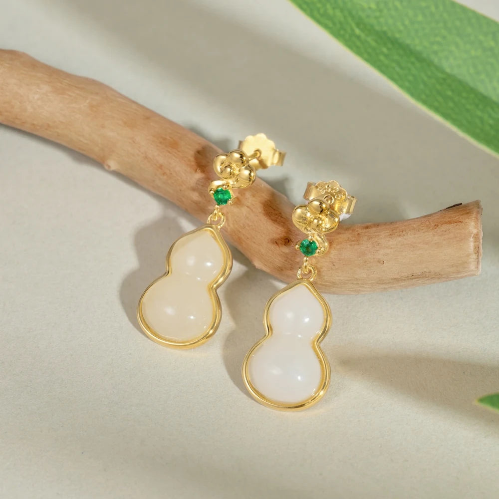 Silver Jade Gourd Drop Earrings