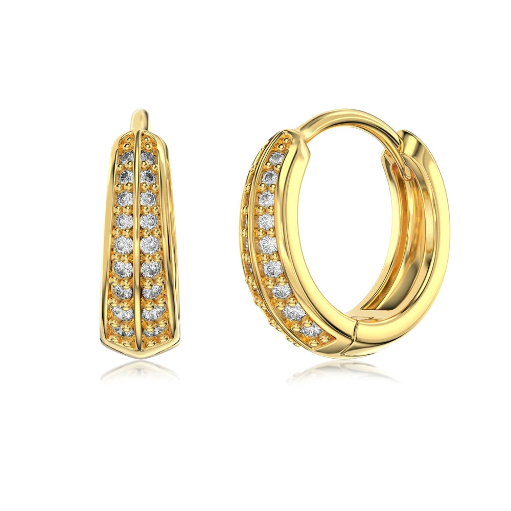 Silver Zircon Round Cut Iced Hoop Huggie Earrings