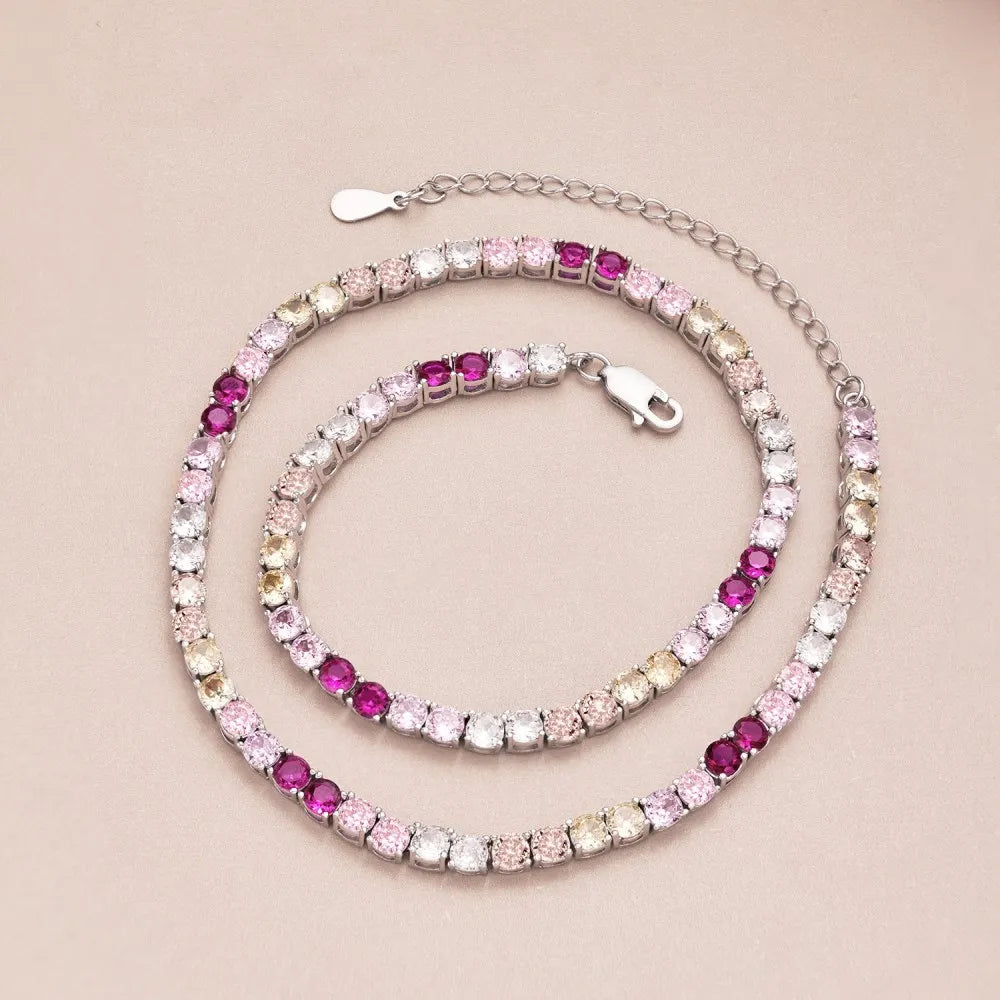 Silver Zircon Round Cut Inlaid Tennis Necklace