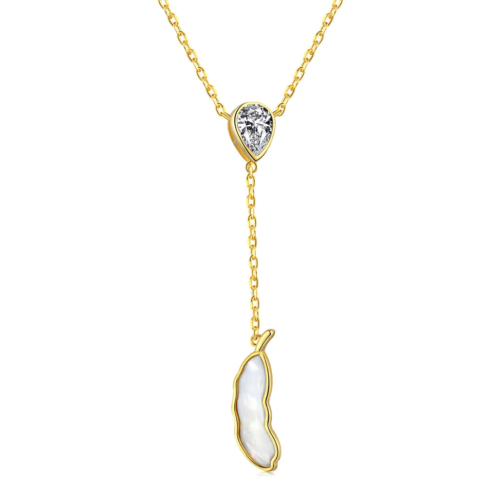 Silver Zircon Pear Cut Bean Pendant Necklace