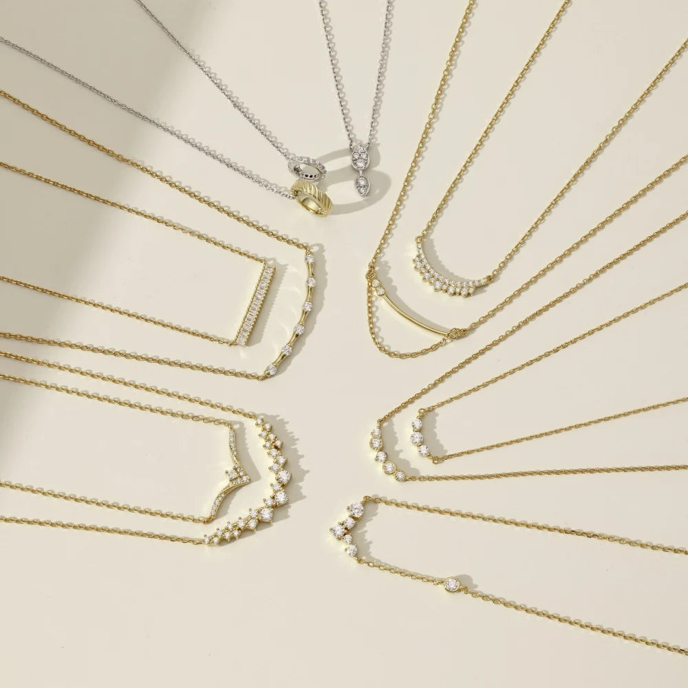 Silver Zircon Round Cut Spiky Smile Bar Necklace