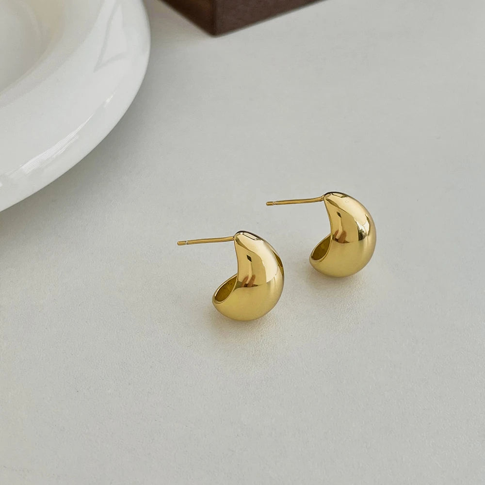 Silver Chunky Water Drop Ear Studs