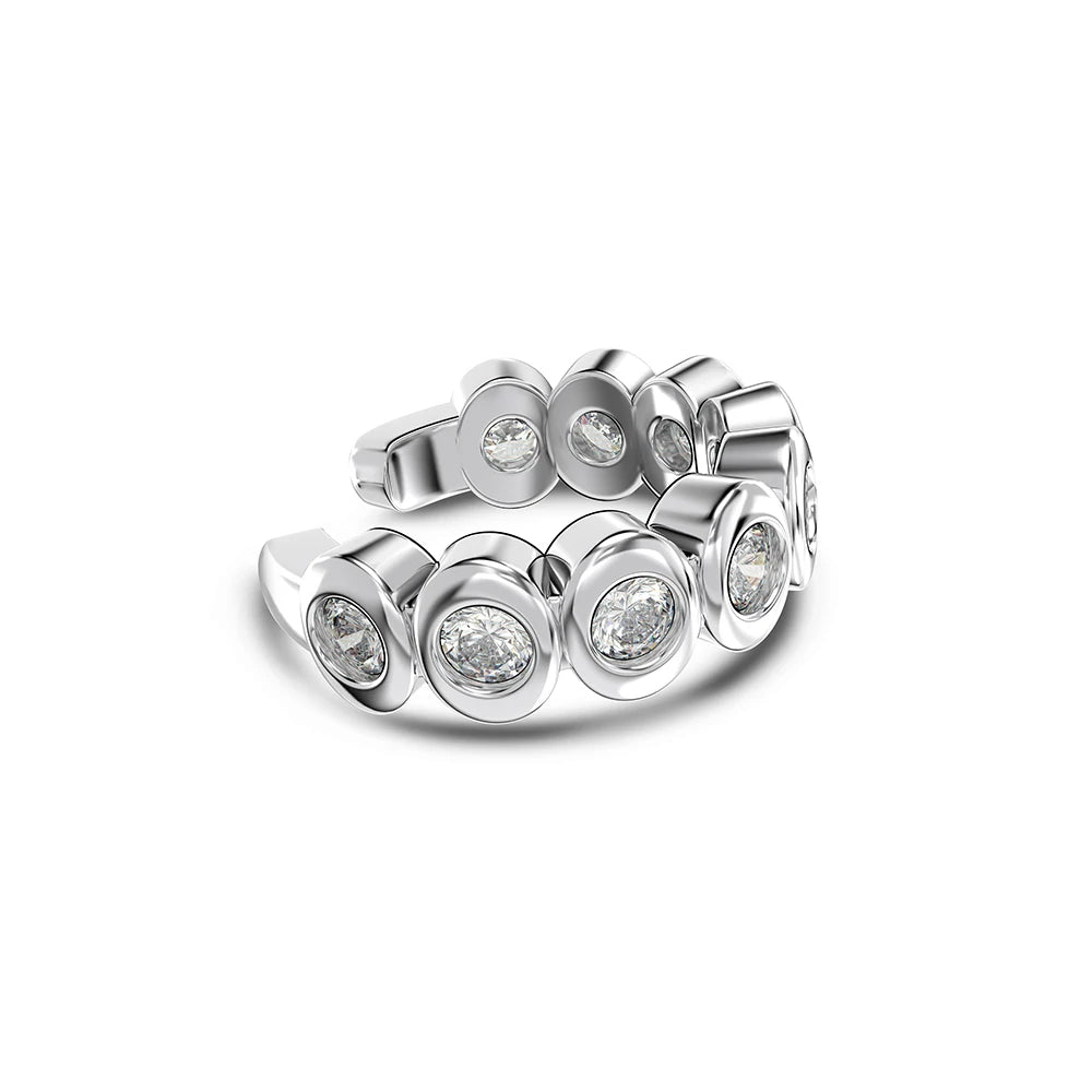 Silver Zircon Round Cut Wrapped Inlaid Ear Cuffs