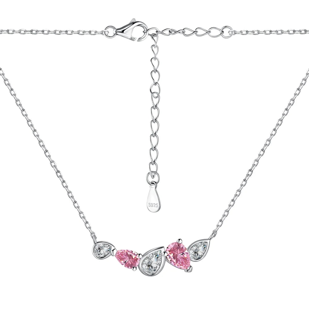 Silver Zircon Pear Cut Multi Shape Bar Necklace