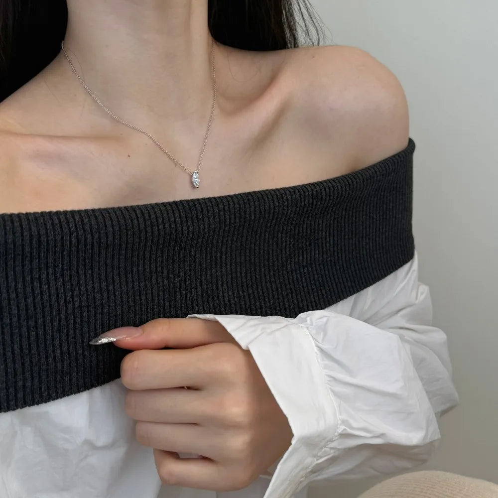 Silver Zircon Marquise Cut Single Pendant Necklace