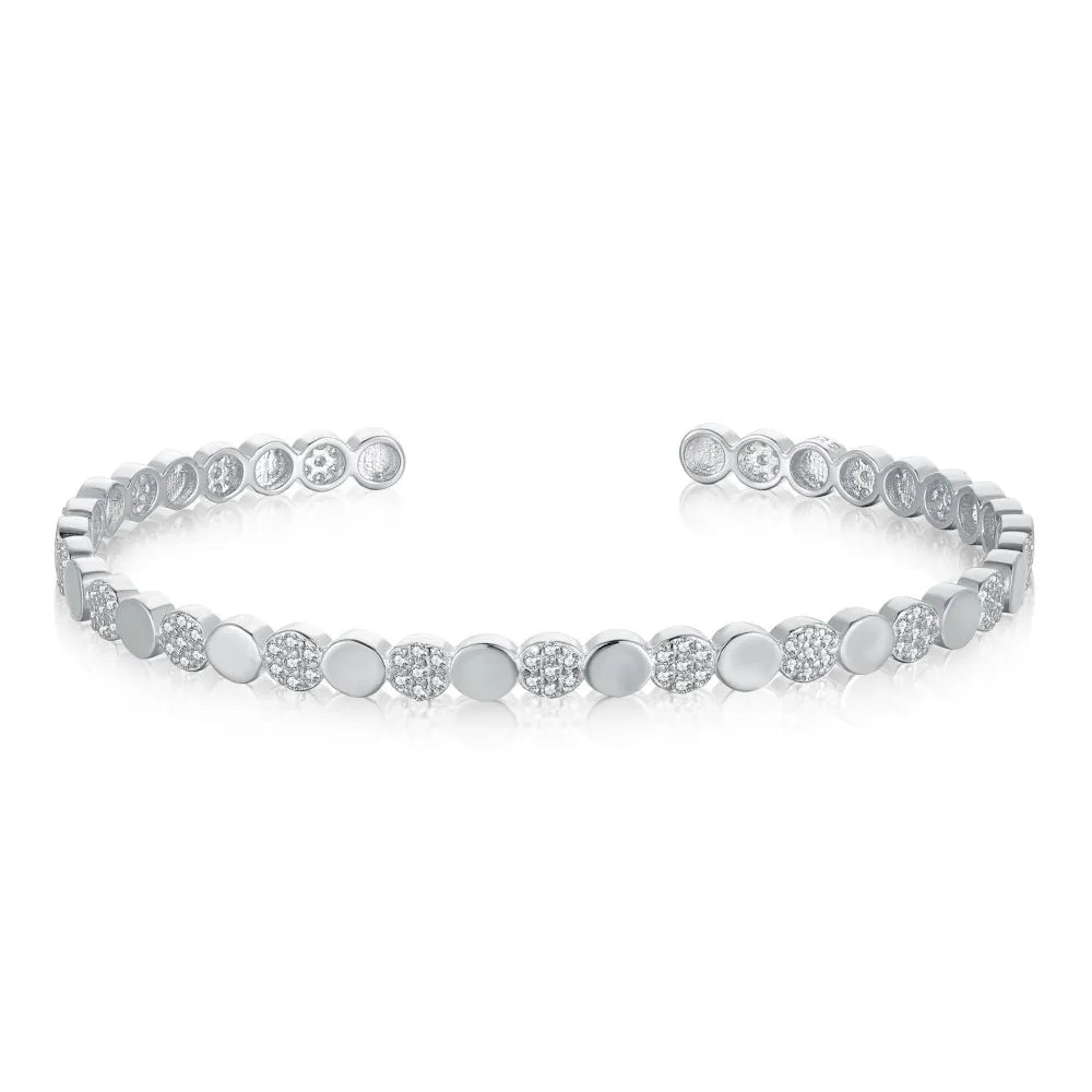 Silver Zircon Round Cut Inlaid Bangle Bracelet