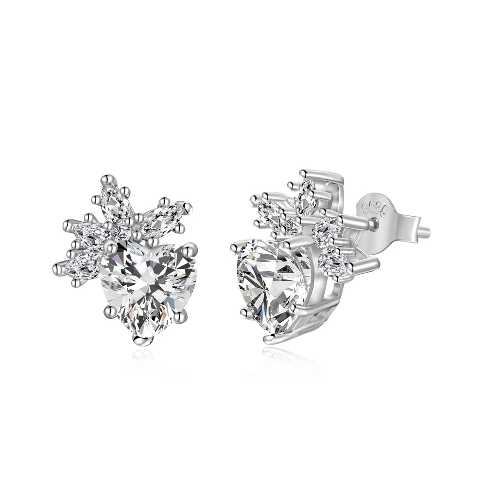 Silver Zircon Heart Cut Iced Ear Studs