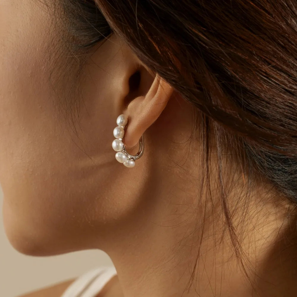 Silver Pearl Dots Ear Hoops