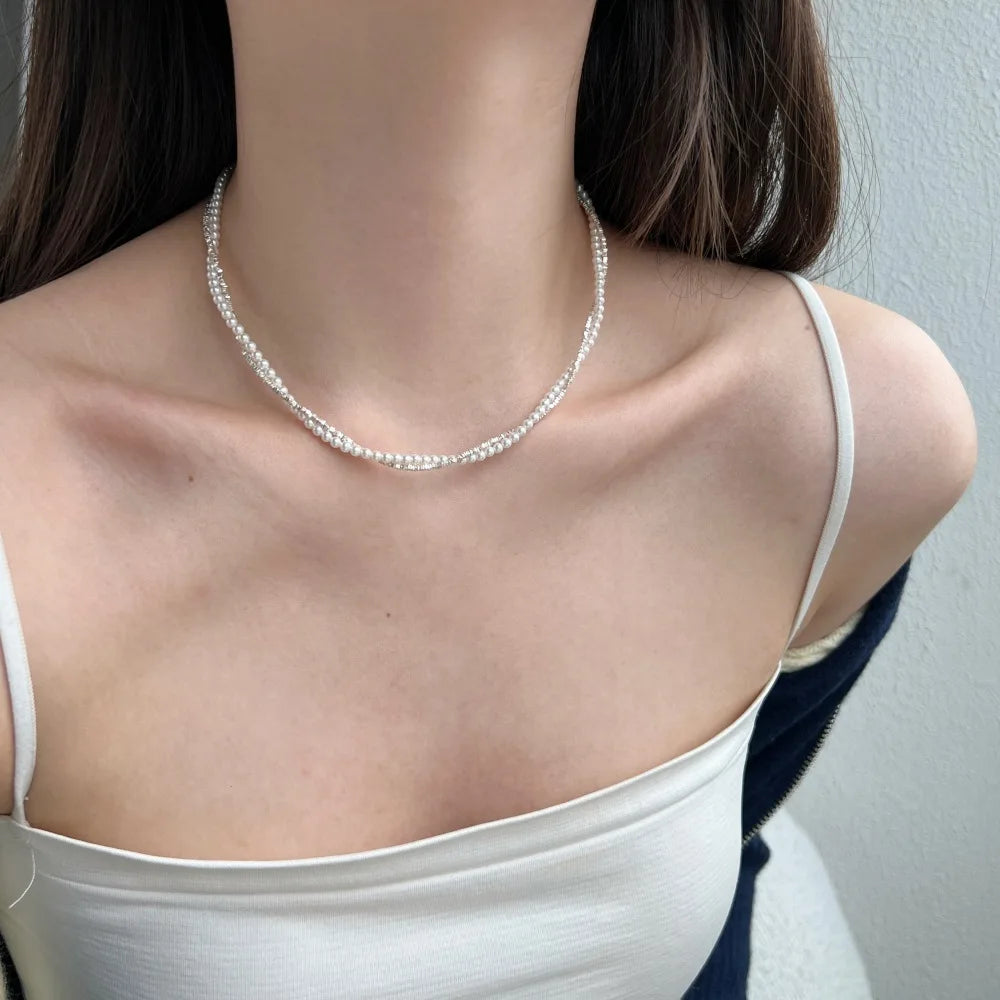 Silver Pearl Multi Layer Beaded Necklace