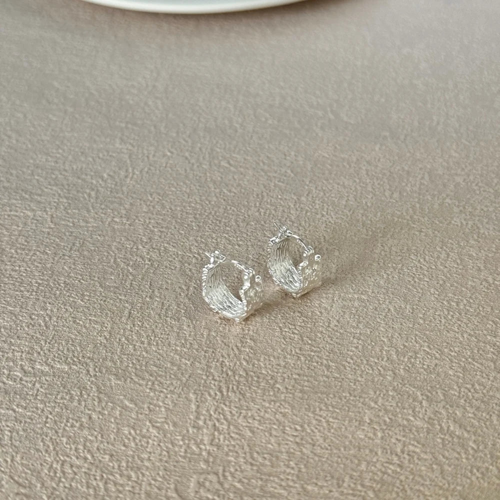 Silver Textured Chunky Huggie Earrings