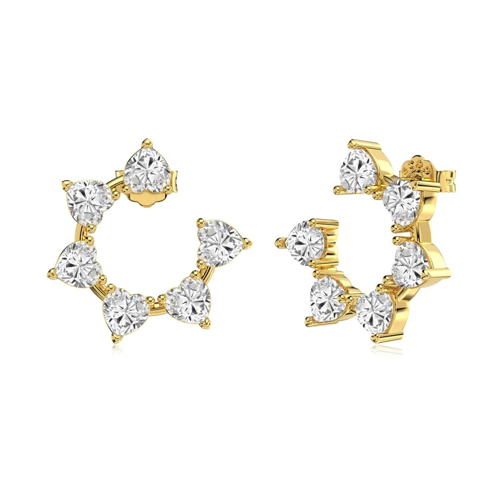 Silver Zircon Heart Cut Sunshine Ear Studs