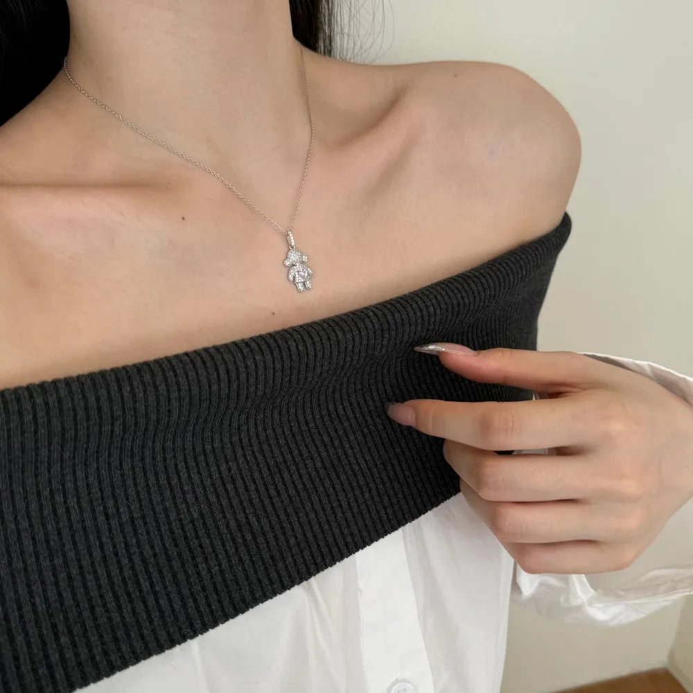 Silver Zircon Heart Cut Girl Pendant Necklace