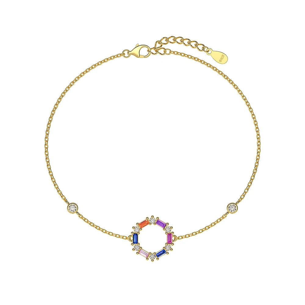 Silver Zircon Baguette Cut Hexagon Chain Bracelet