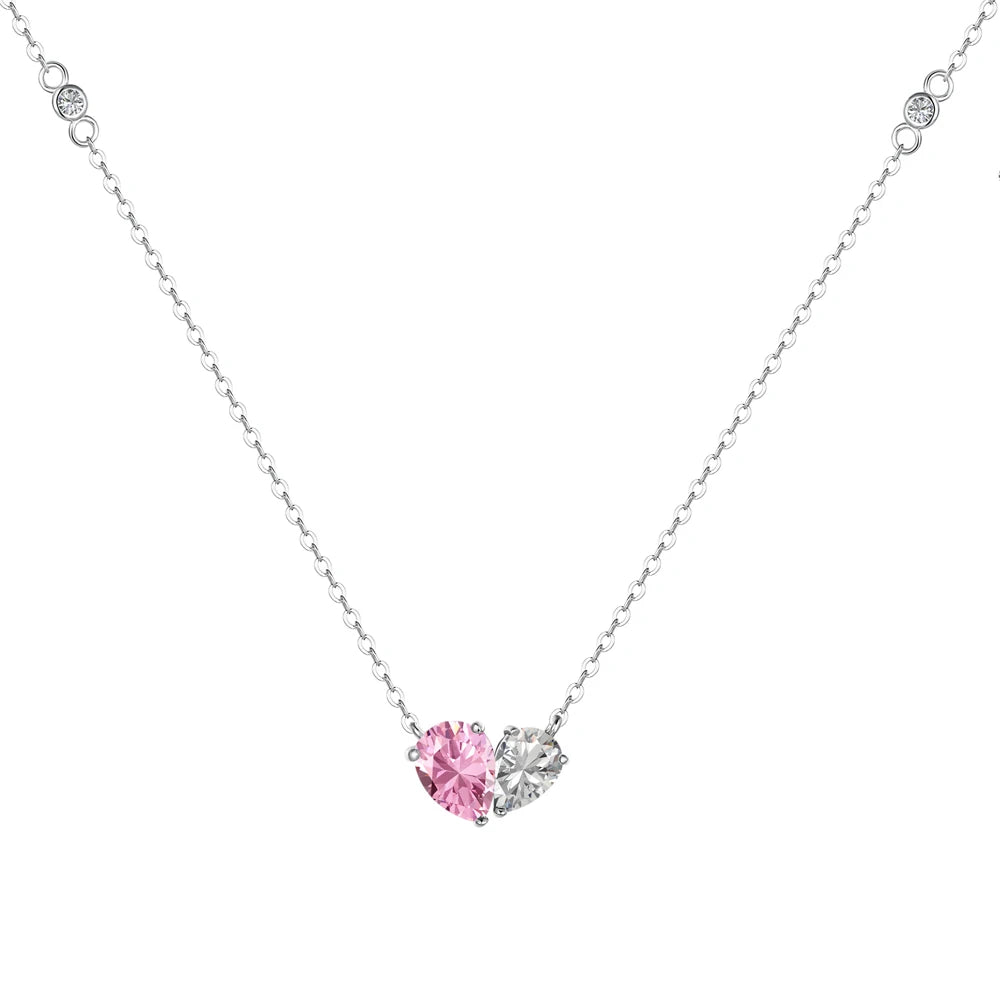 Silver Zircon Pear Cut Toi Et Moi Pendant Necklace