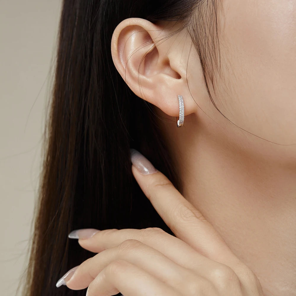 Silver Zircon Round Cut Iced Wrapped Huggie Earrings