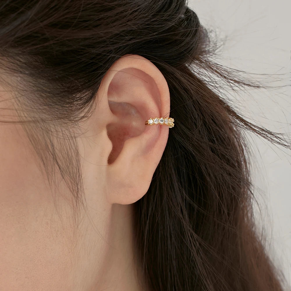 Silver Zircon Round Cut Twisted Inlaid Ear Cuffs