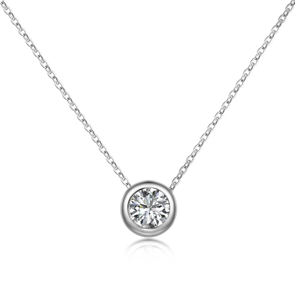 Silver Zircon Round Cut Circle Pendant Necklace