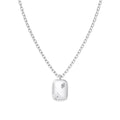 Silver Zircon Round Cut Brushed Tag Pendant Necklace