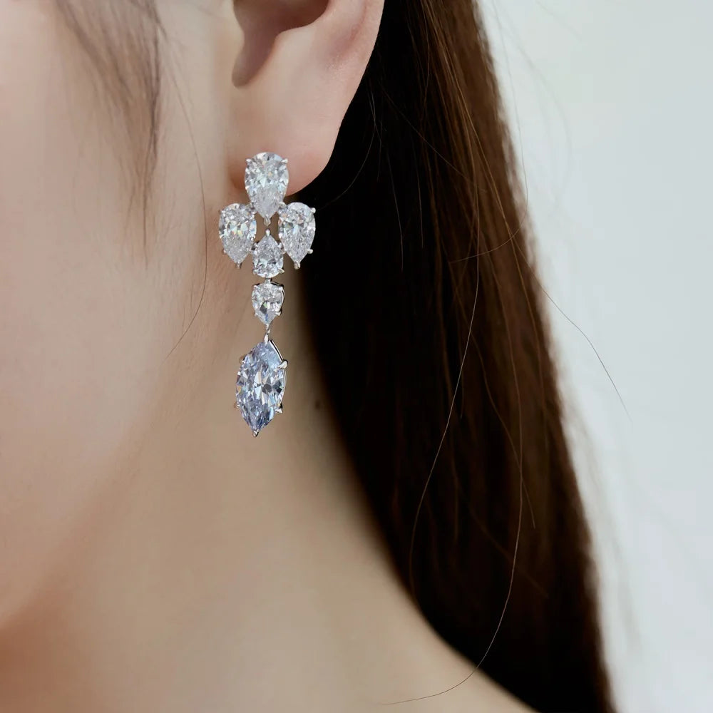 Silver Zircon Marquise Cut Dangle Drop Earrings