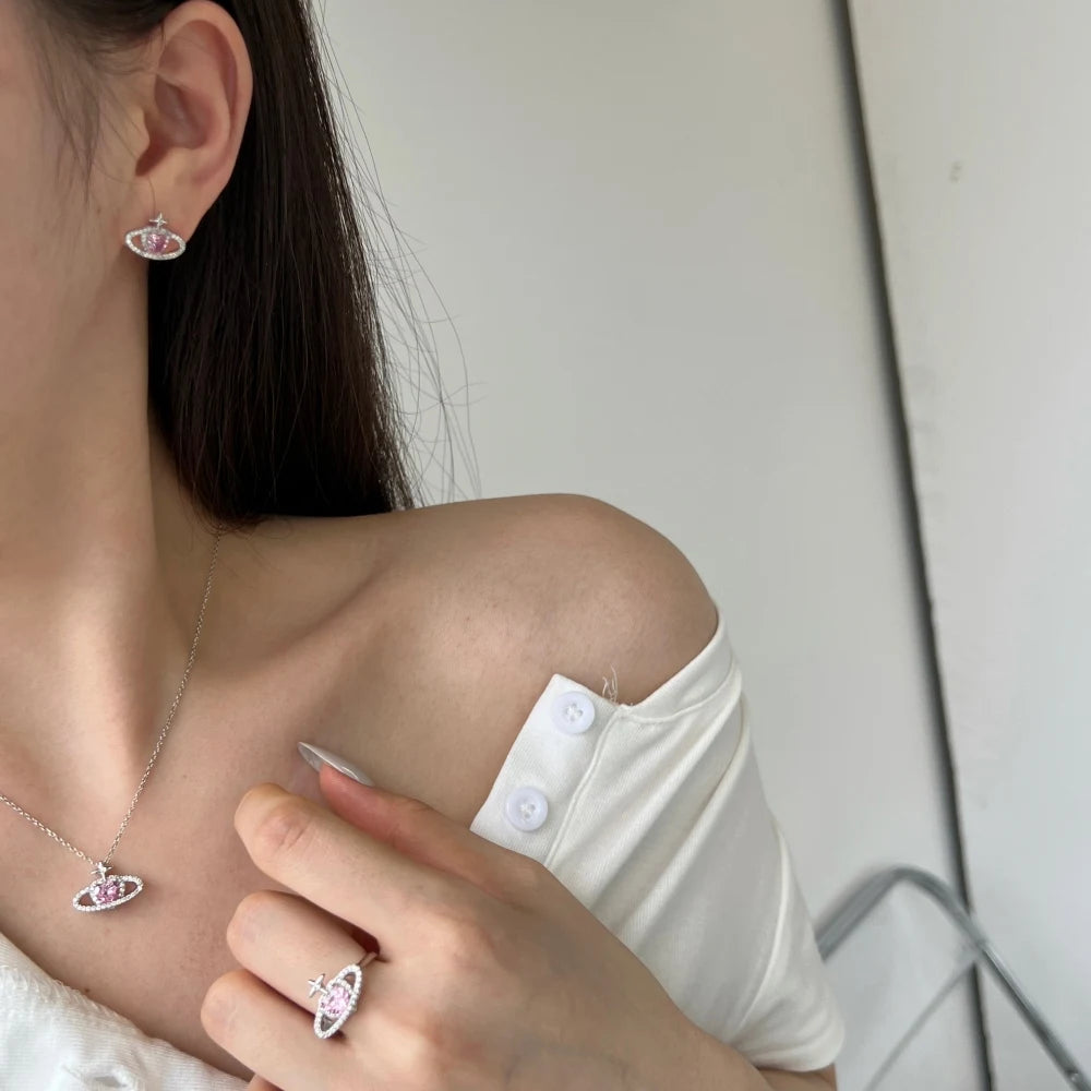 Silver Zircon Heart Cut Crossed Pendant Necklace