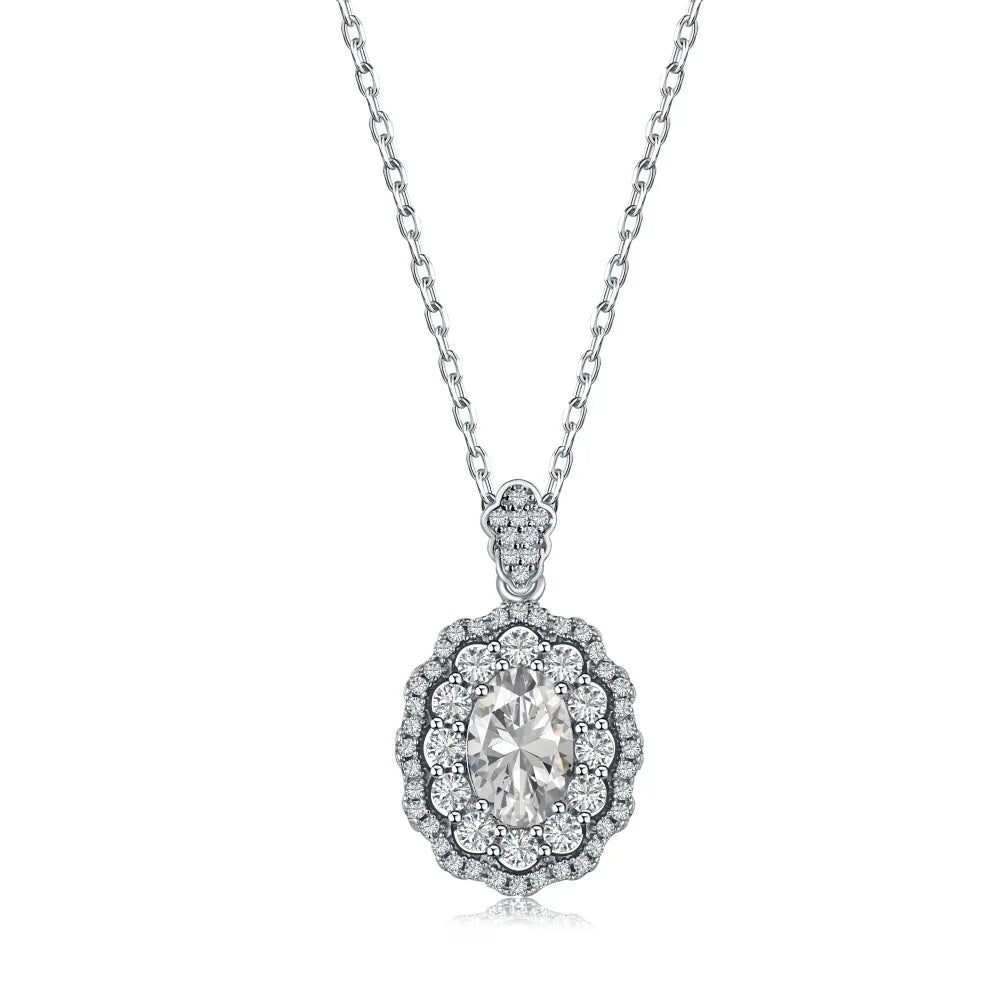 Silver Zircon Oval Cut Party Pendant Necklace