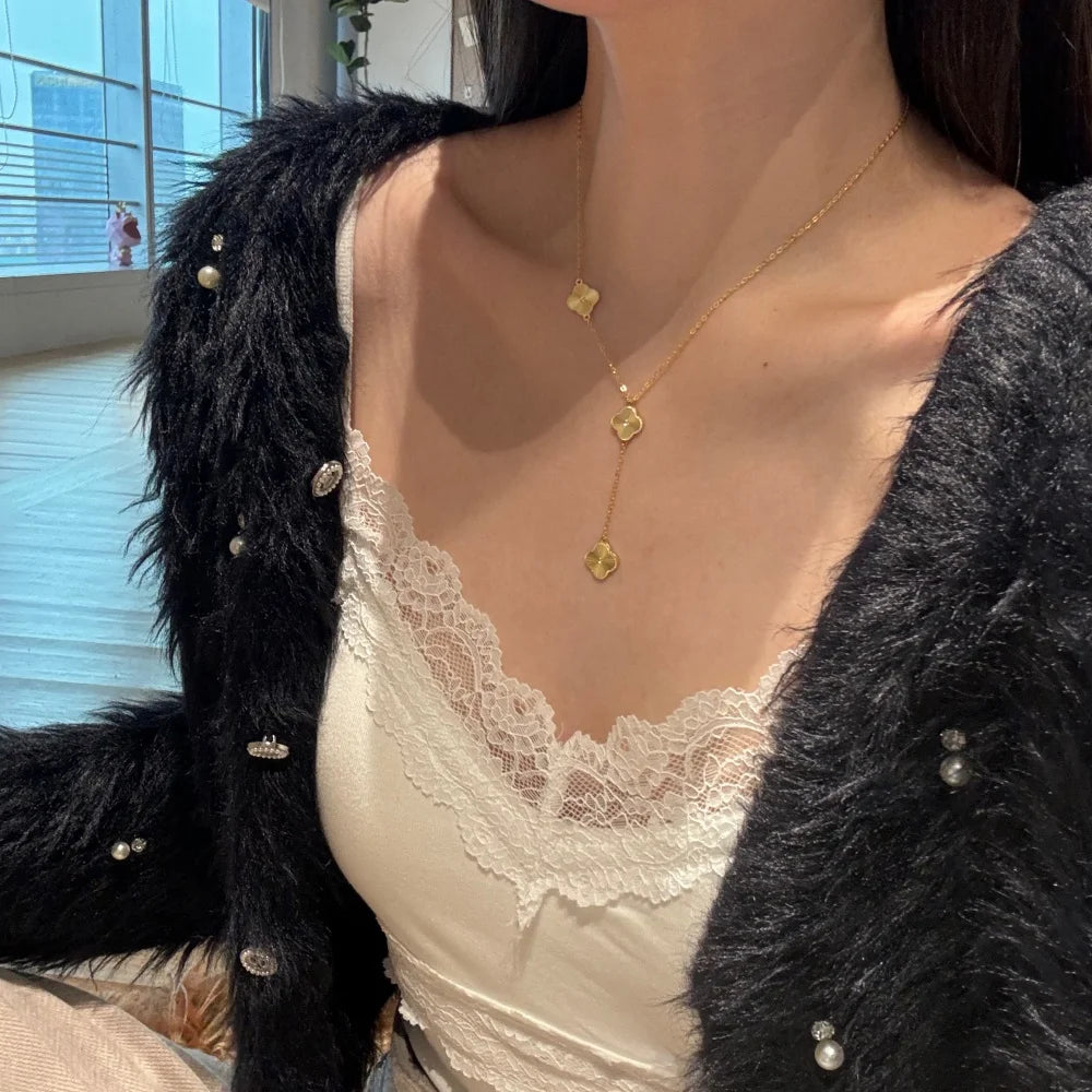 Silver Stacked Clover Chain Necklace