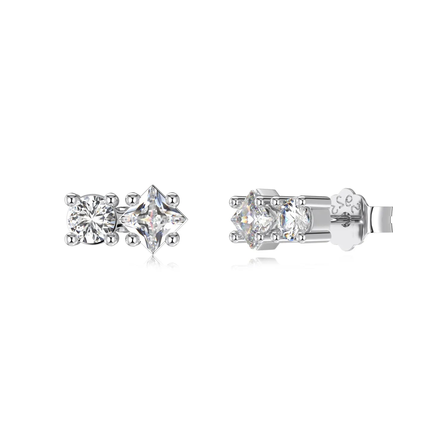 Silver Zircon Princess Cut Multi Shape Ear Studs