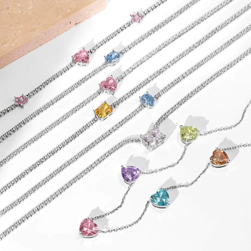 Silver Zircon Heart Cut Flower Tennis Necklace