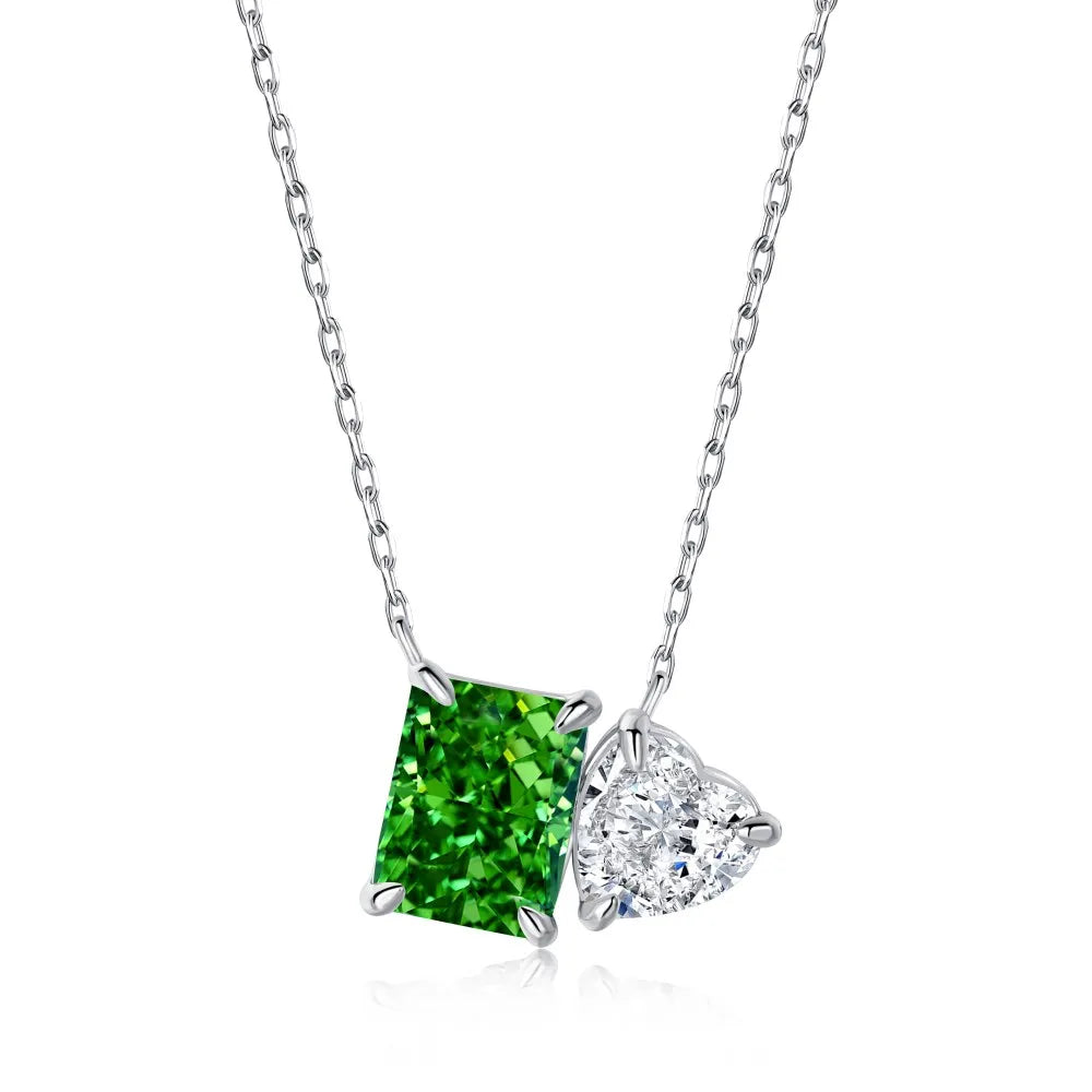 Silver Zircon Radiant Cut Toi Et Moi Pendant Necklace