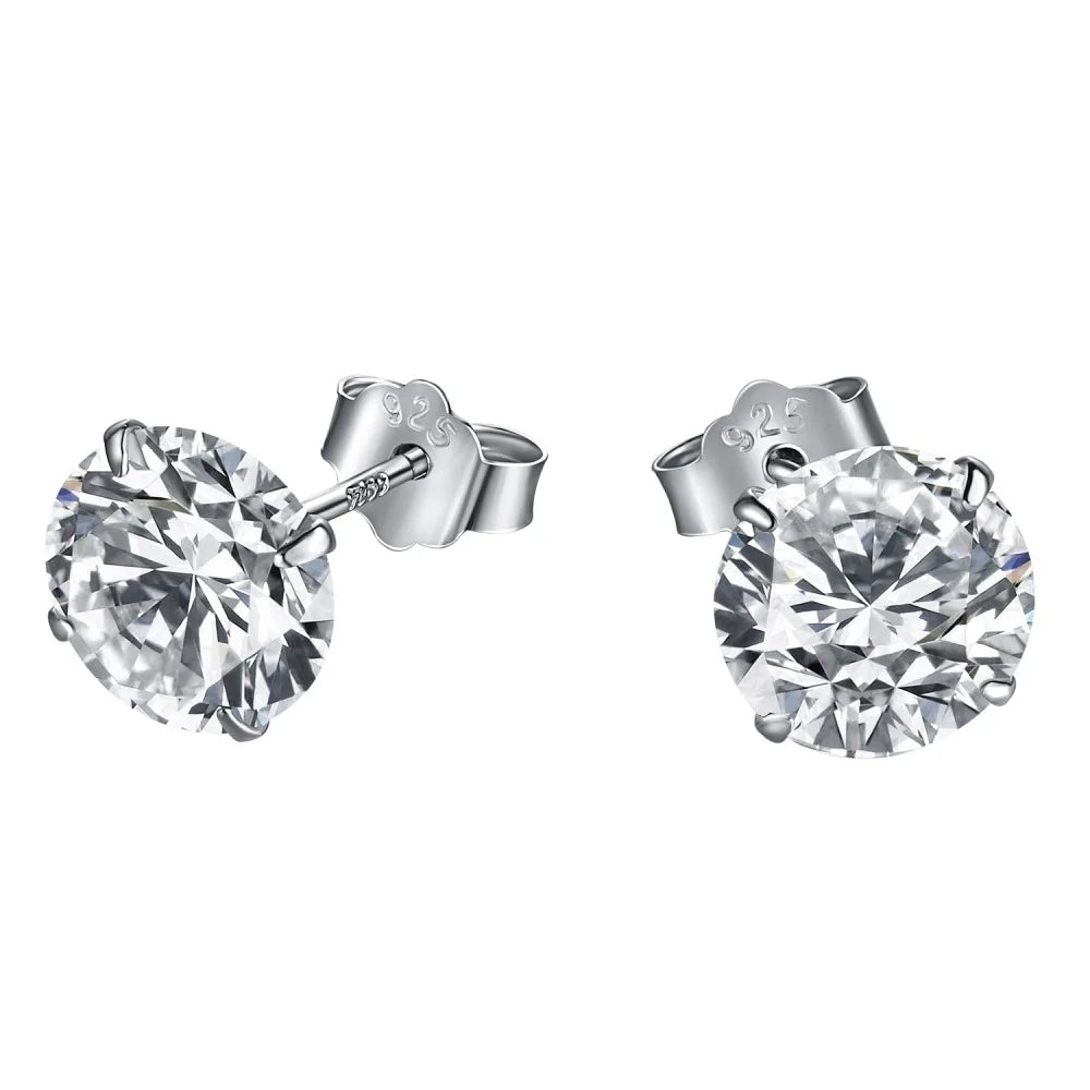 Silver Zircon Round Cut Simple Ear Studs