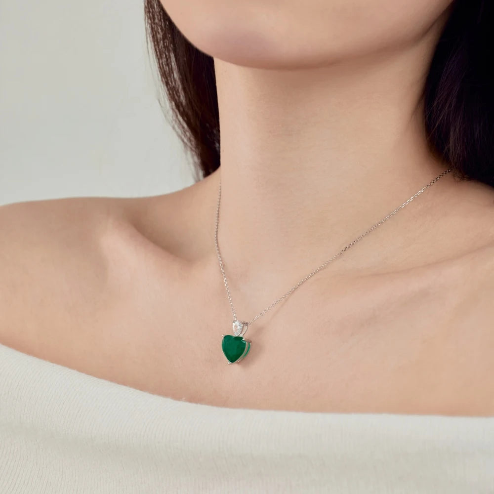 Silver Zircon Heart Cut Water Drop Pendant Necklace