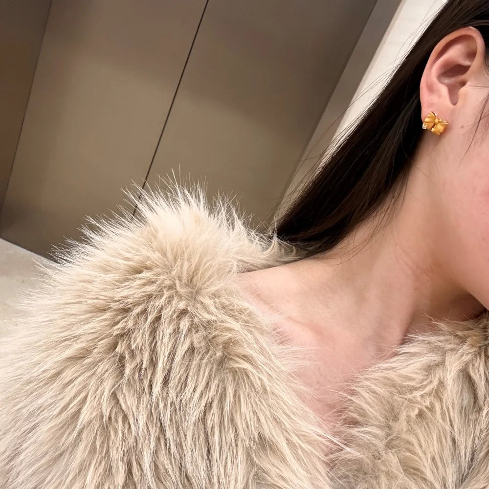 Silver Zircon Round Cut Inlaid Bow Knot Ear Studs