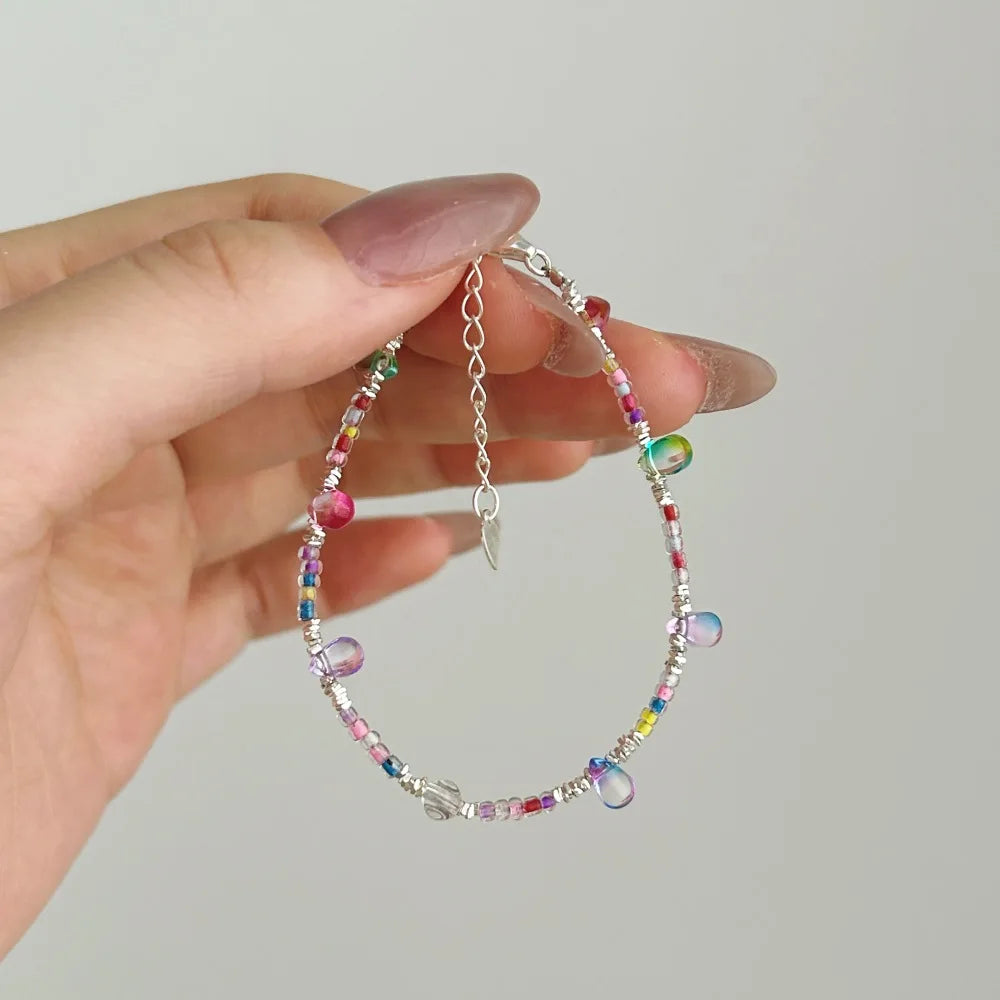 Silver Crystal Water Drop Cut Tassel Beaded Bracelet