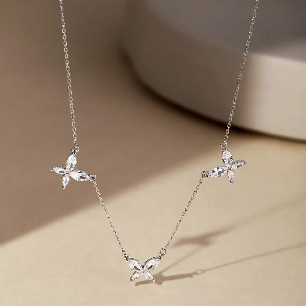 Silver Zircon Marquise Cut Butterfly Chain Necklace
